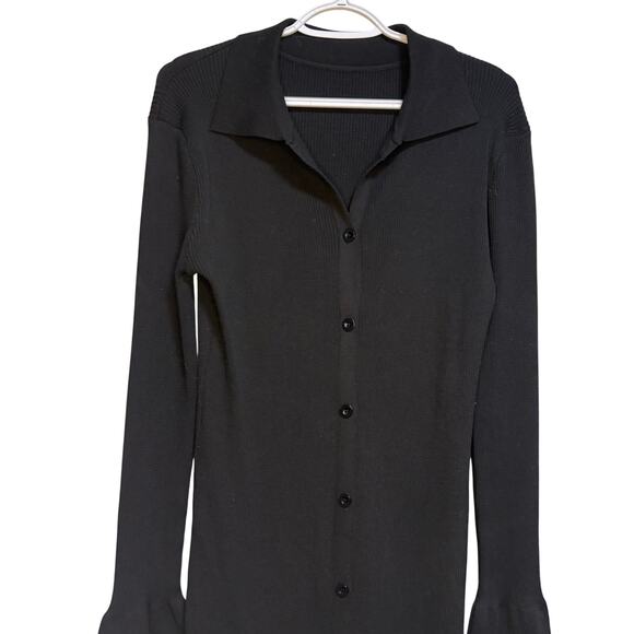 Paige Black Sundara Dress Midi 70s Bell Sleeves Winter Fall Ribbed Button Up XL - Picture 11 of 11